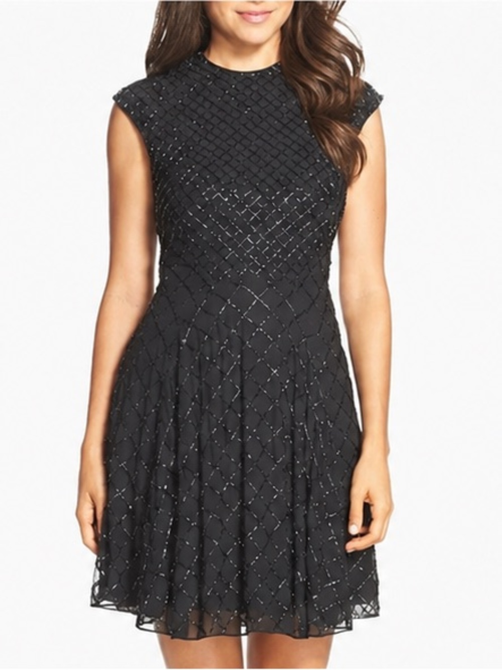 Needle & Thread Black Beaded Cap-Sleeve Mini Dress